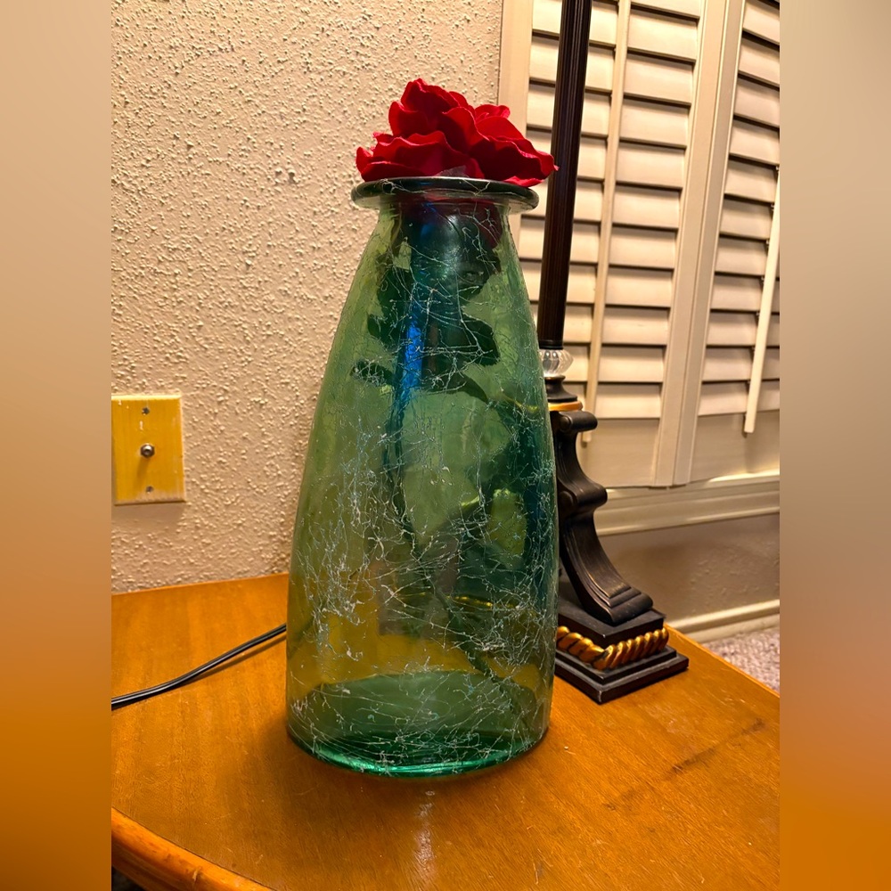 Vintage Medium Blue Crackle Glass Vase